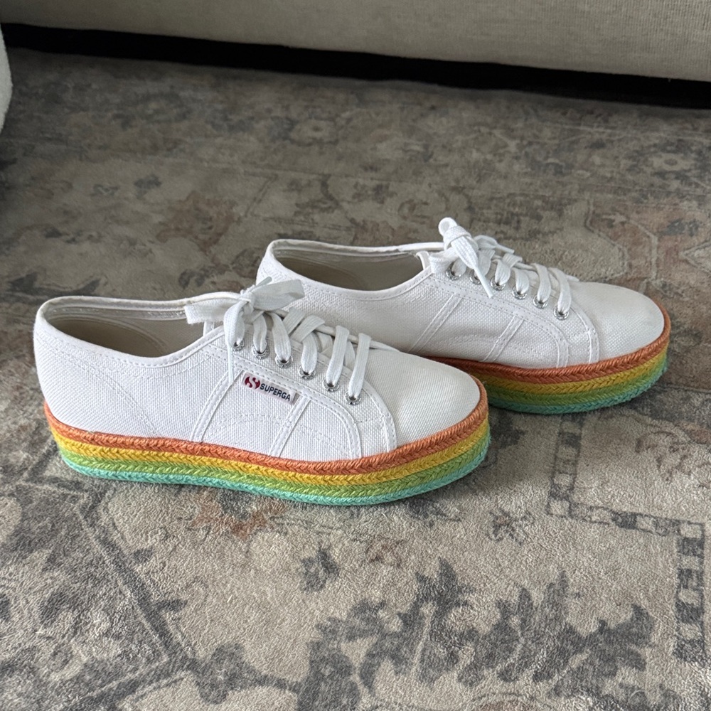 Superga White Sneakers with Rainbow Sole